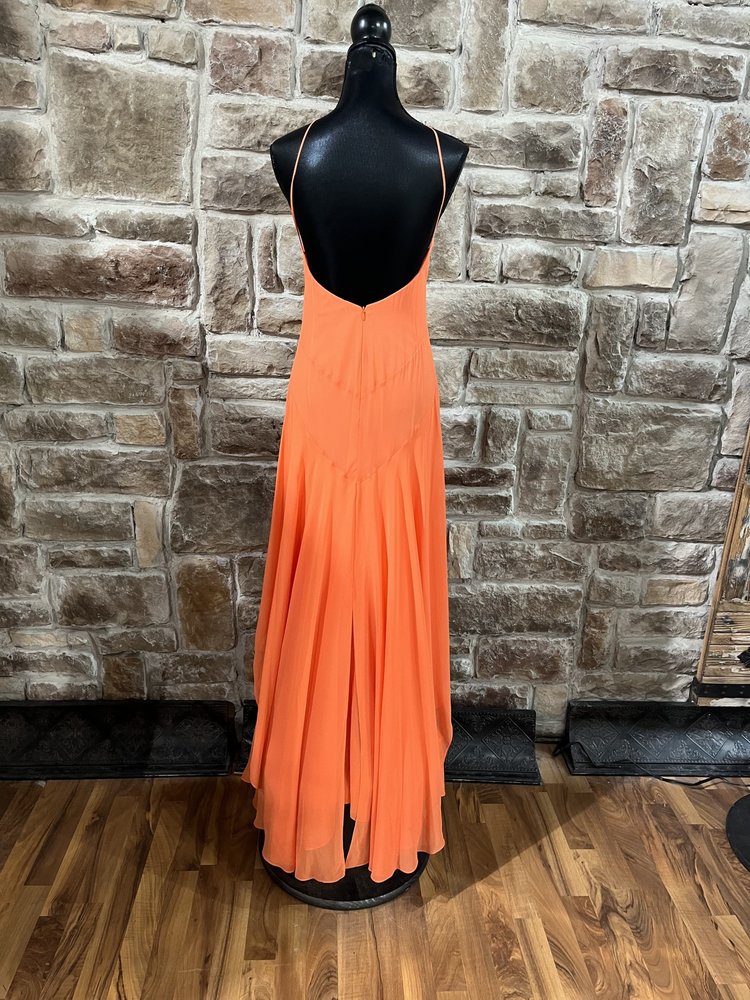 Orange High-Low Halter Neck w/ Gold Ring Dress