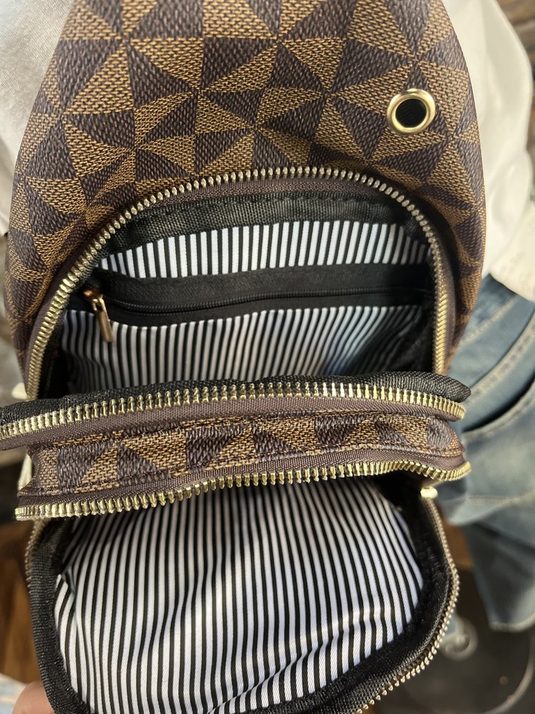 Luxie Collection Two Toned Brown Patterned Sling Backpack w/ Gold Hardware