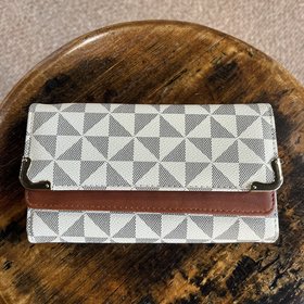 Luxie Collection Cream and Gray Trifold Long Clutch Wallet w/ Gold Hardware