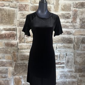 Worthington Black Velvet Ruffled Short Sleeve Dress, Size S
