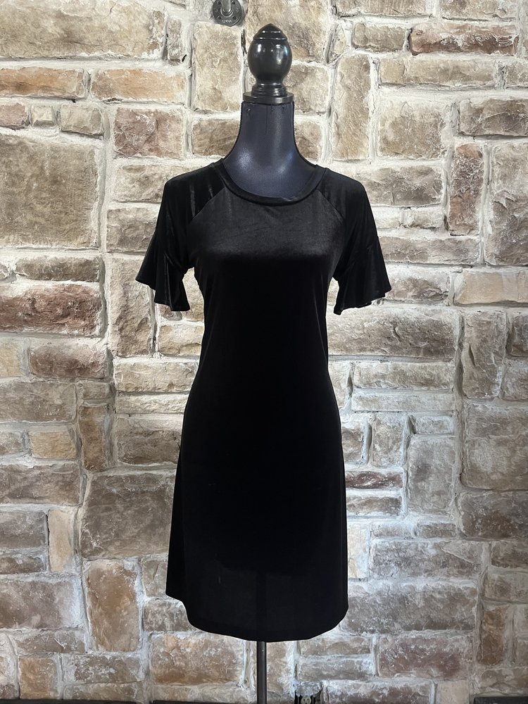 Worthington Black Velvet Ruffled Short Sleeve Dress, Size S
