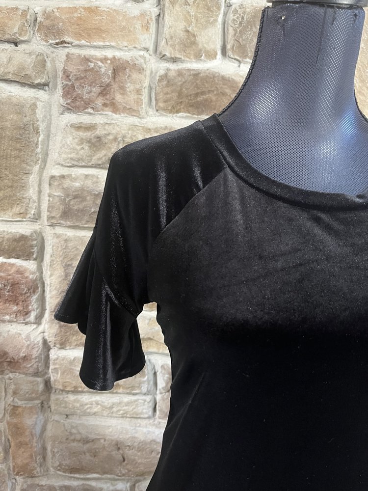 Worthington Black Velvet Ruffled Short Sleeve Dress, Size S