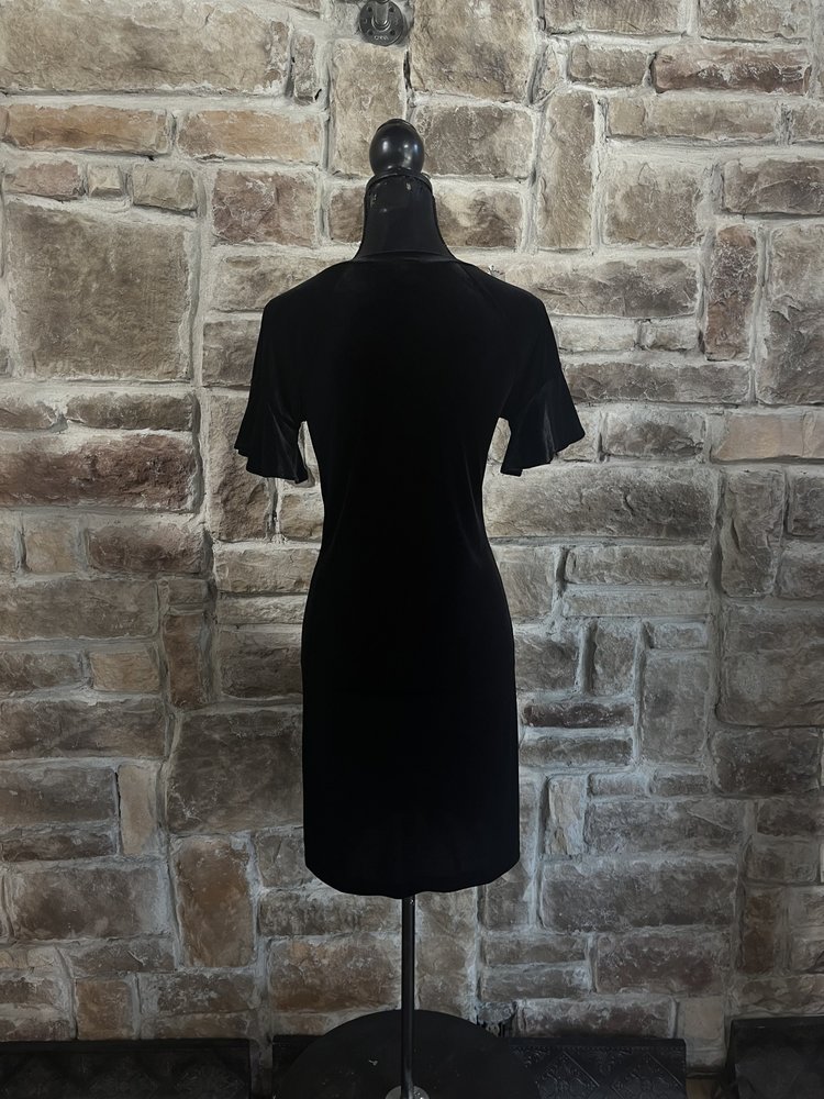 Worthington Black Velvet Ruffled Short Sleeve Dress, Size S