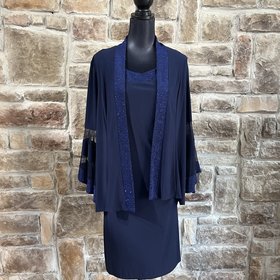 R & M Richards Navy Sparkle and Mesh 2-Piece Set, Size 10