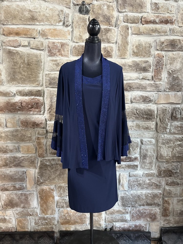 R & M Richards Navy Sparkle and Mesh 2-Piece Set, Size 10