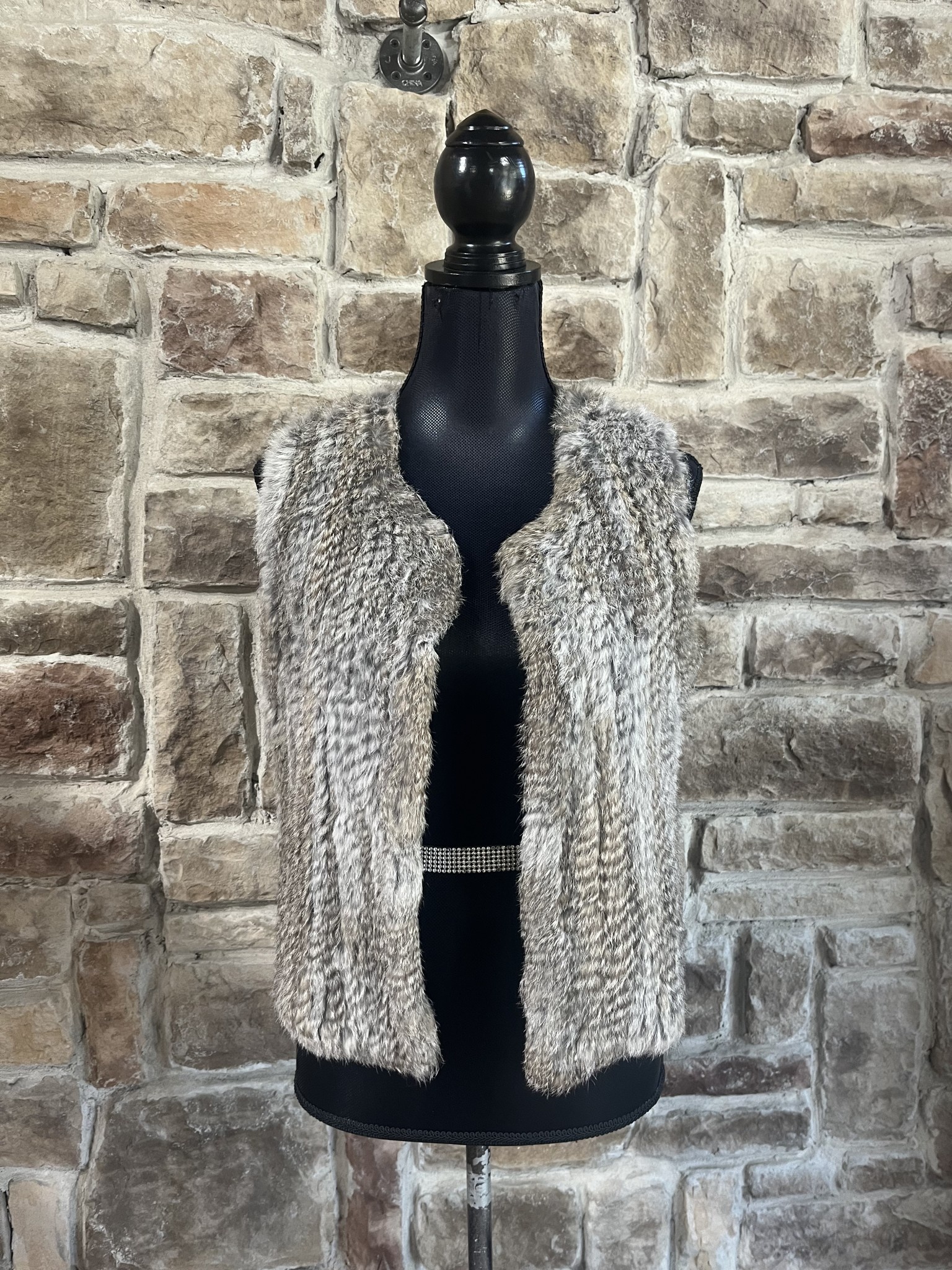525 America Gray Rabbit Fur Vest, Size 