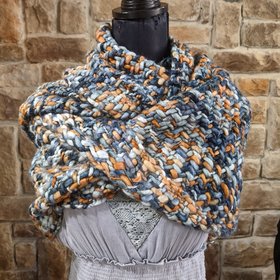 Blue and Orange Loom-Woven Infinity Scarf