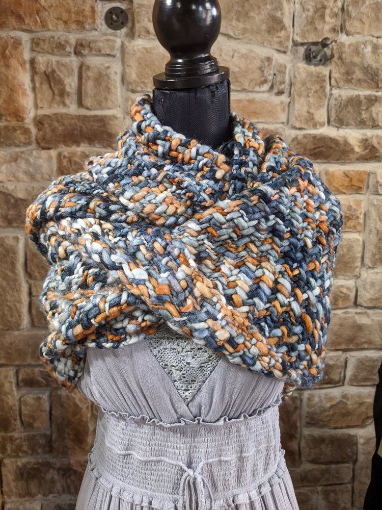 Blue and Orange Loom-Woven Infinity Scarf