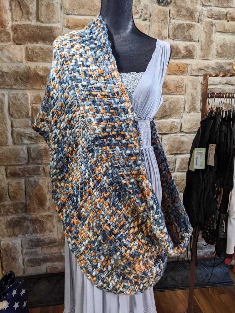 Blue and Orange Loom-Woven Infinity Scarf