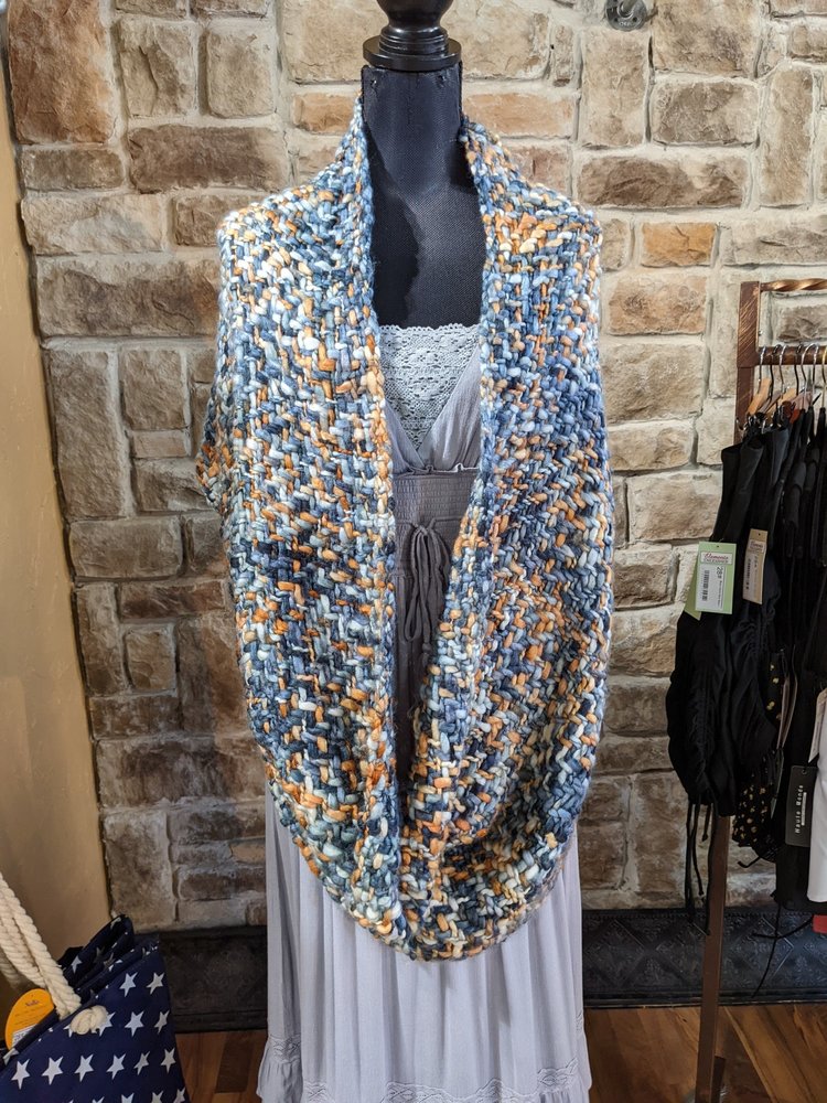 Blue and Orange Loom-Woven Infinity Scarf