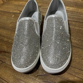 La Sheelah Silver Sparkle Slip-On Shoes