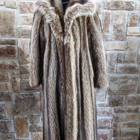 North Am Raccoon Long Coat w/Statement Collar, Size M