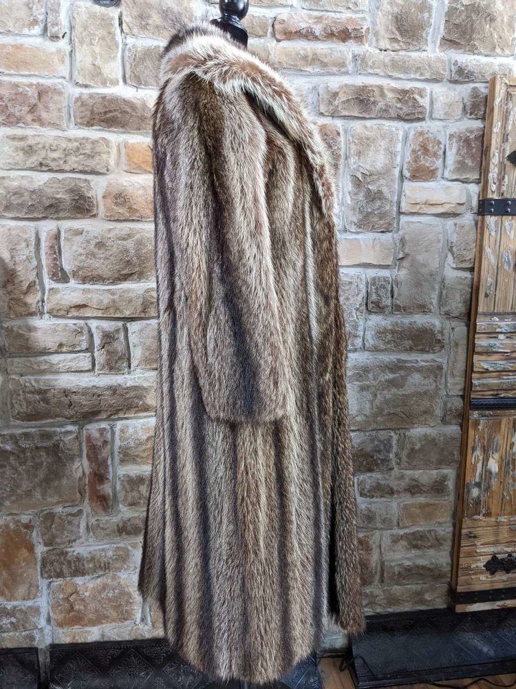 North Am Raccoon Long Coat w/Statement Collar, Size M