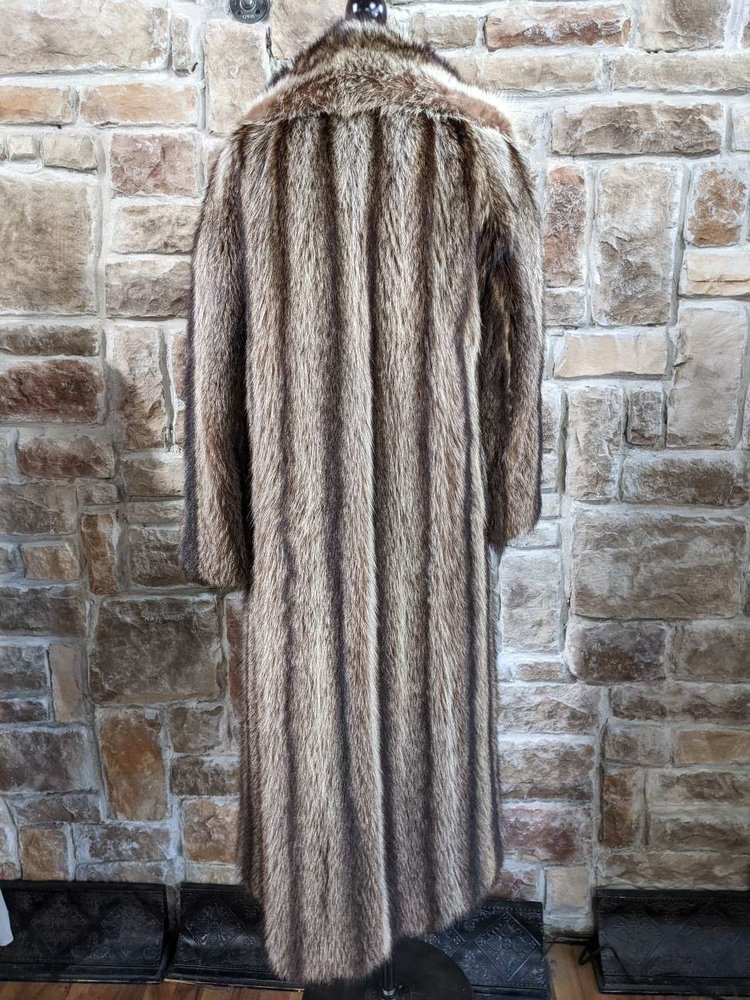 North Am Raccoon Long Coat w/Statement Collar, Size M