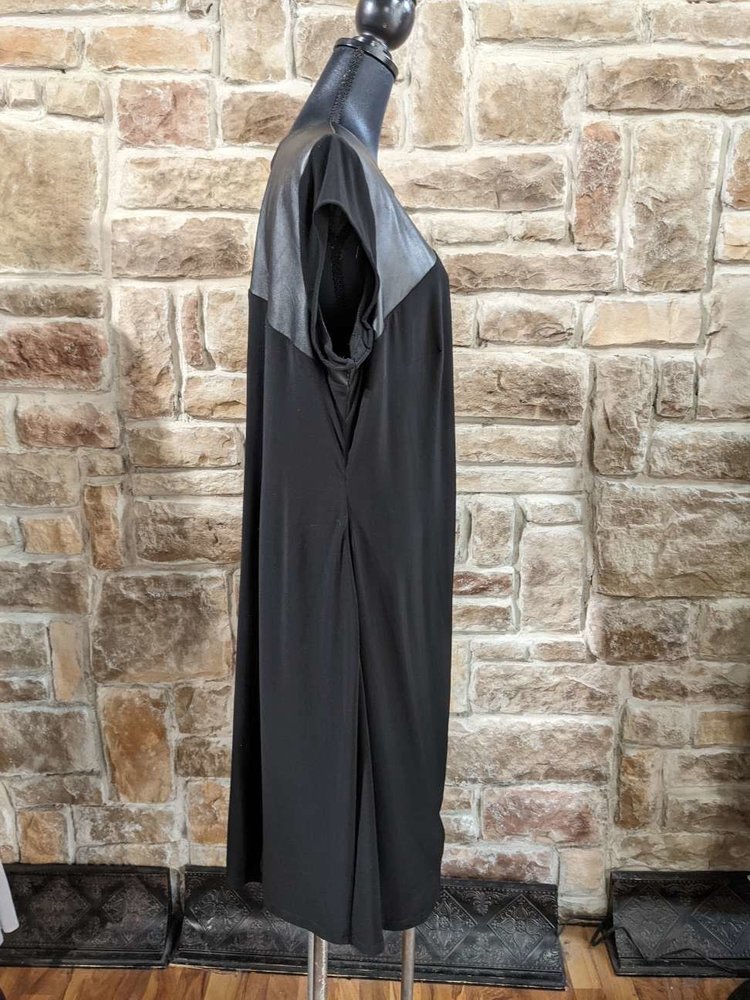 Ralph Lauren Black Jersey Dress with Faux Leather Accents, Size XL