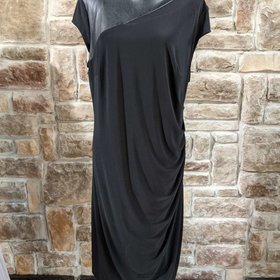 Ralph Lauren Black Jersey Dress with Faux Leather Accents, Size XL