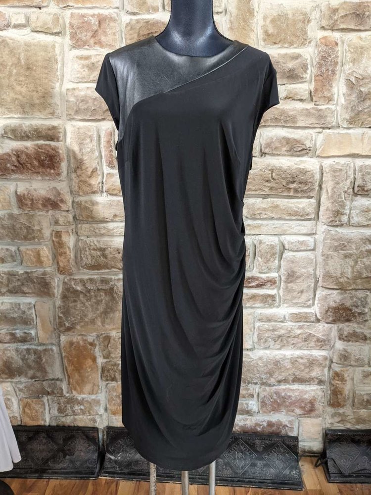 Ralph Lauren Black Jersey Dress with Faux Leather Accents, Size XL