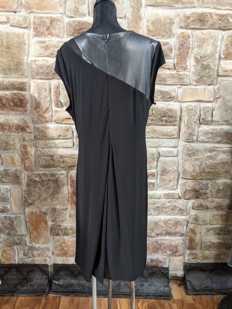 Ralph Lauren Black Jersey Dress with Faux Leather Accents, Size XL