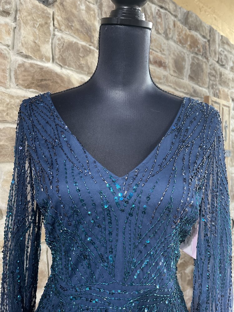 Adrianna Papell Peacock Blue Beaded Cocktail Dress, Size 4