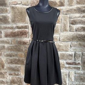 Tommy Hilfiger Black Belted Sheath Dress with Faux Leather Trim, Size Small