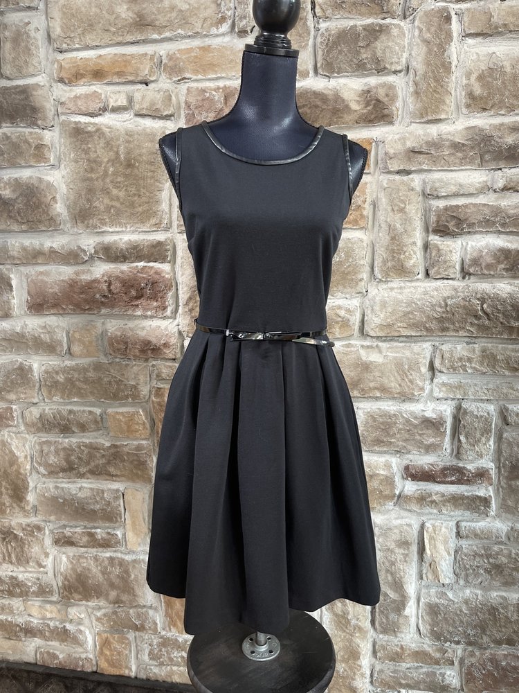 Tommy Hilfiger Black Belted Sheath Dress with Faux Leather Trim, Size Small