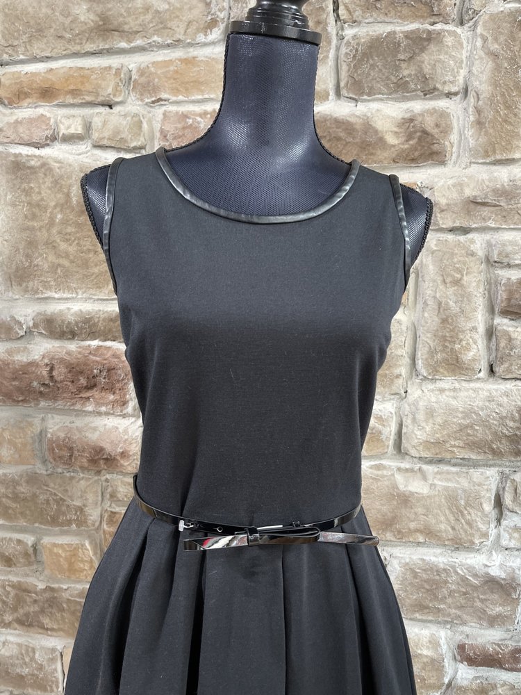 Tommy Hilfiger Black Belted Sheath Dress with Faux Leather Trim, Size Small