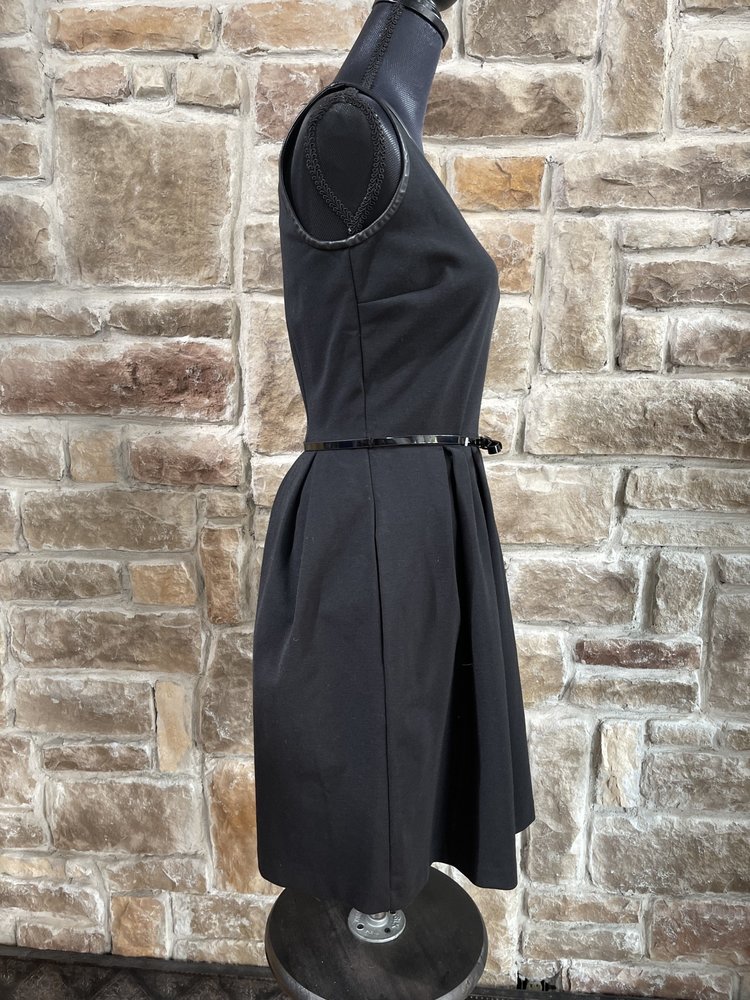 Tommy Hilfiger Black Belted Sheath Dress with Faux Leather Trim, Size Small