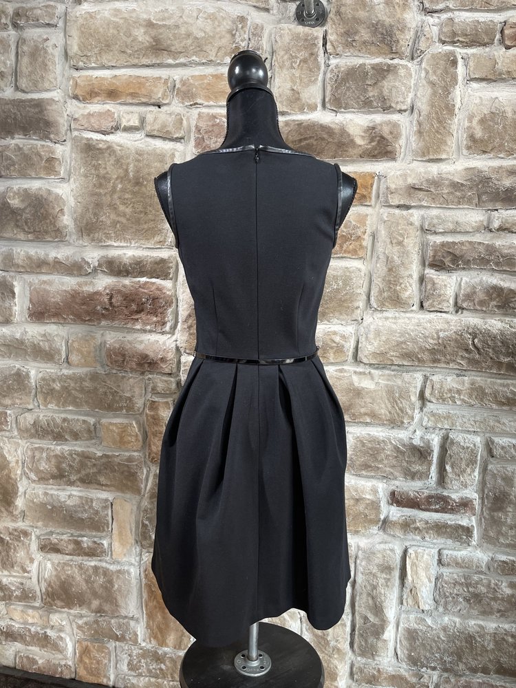 Tommy Hilfiger Black Belted Sheath Dress with Faux Leather Trim, Size Small