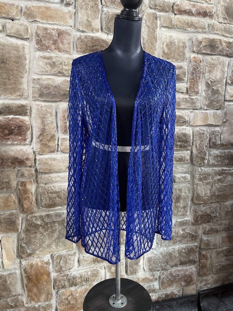 Jovani Royal Blue Beaded Jacket, Size 14