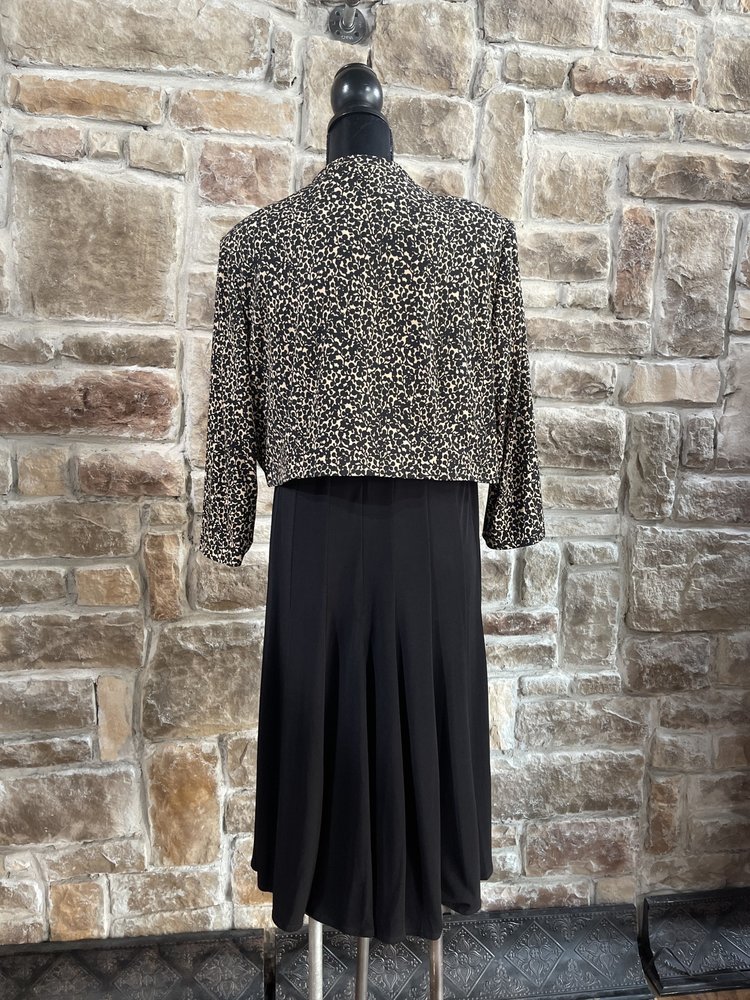 Jessica Howard Black Empire Dress with Print Jacket, Size 16