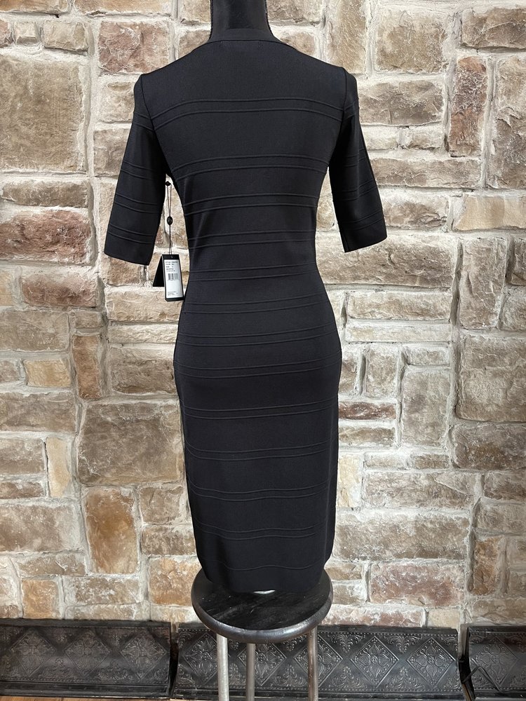 Adrianna Papell Black V-Neck Stretch Knit Dress, Size Small