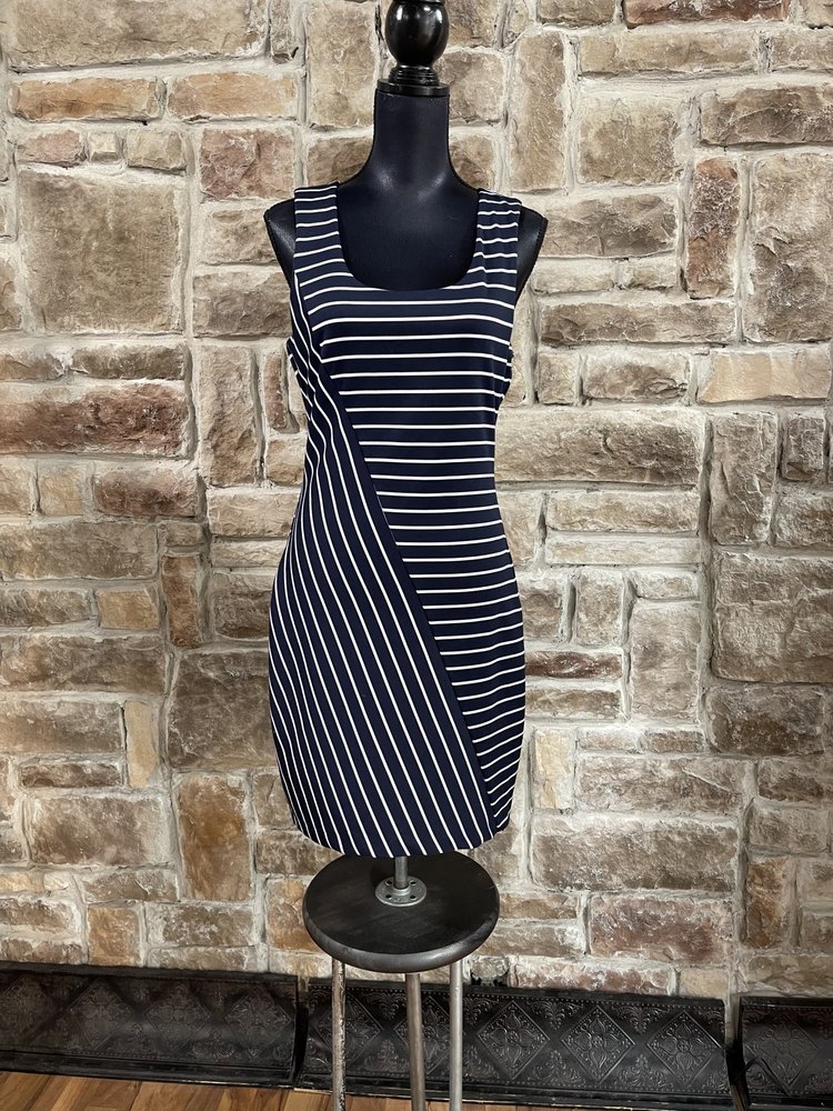 Guess Navy with White Stripes Sheath Dress, Size 10