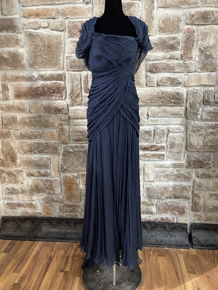 Tadashi Shoji Navy Silk Evening Gown, Size 6