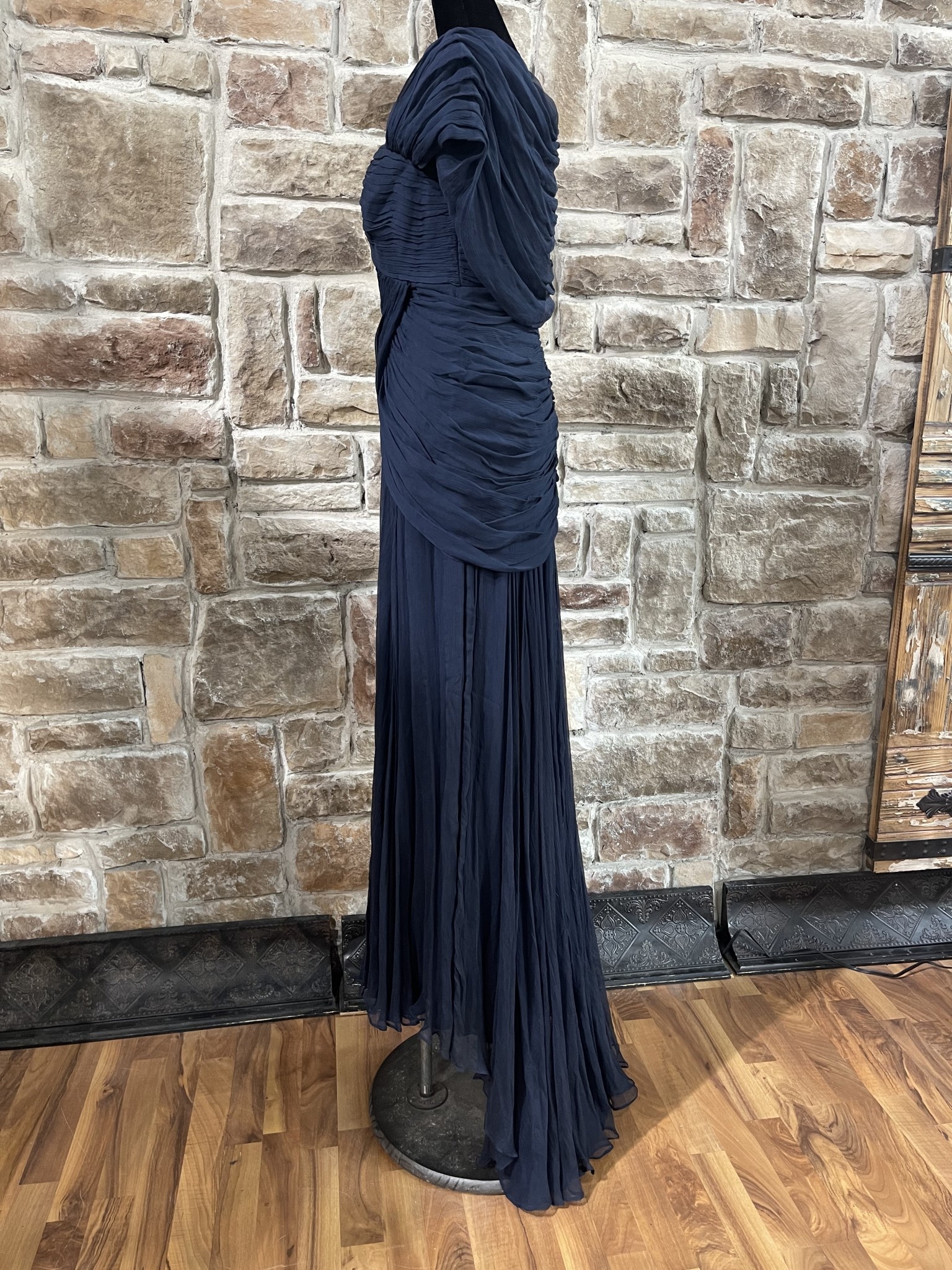 Tadashi Shoji Navy Silk Evening Gown, Size 6 - Elements Unleashed