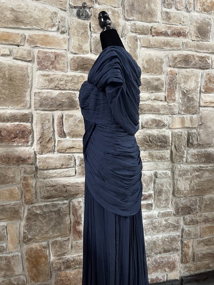 Tadashi Shoji Navy Silk Evening Gown, Size 6