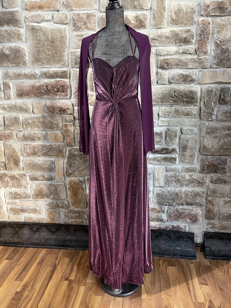 Fiesta Fashion Purple and Black Shimmer Front Twist Gown with Wrap