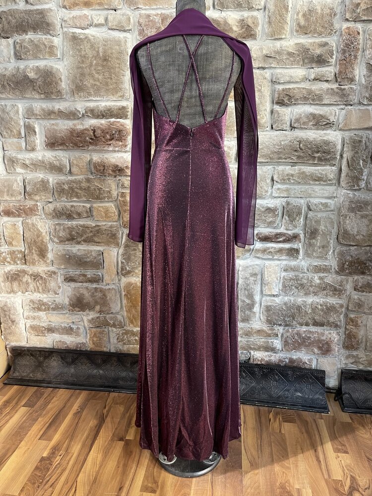 Fiesta Fashion Purple and Black Shimmer Front Twist Gown with Wrap