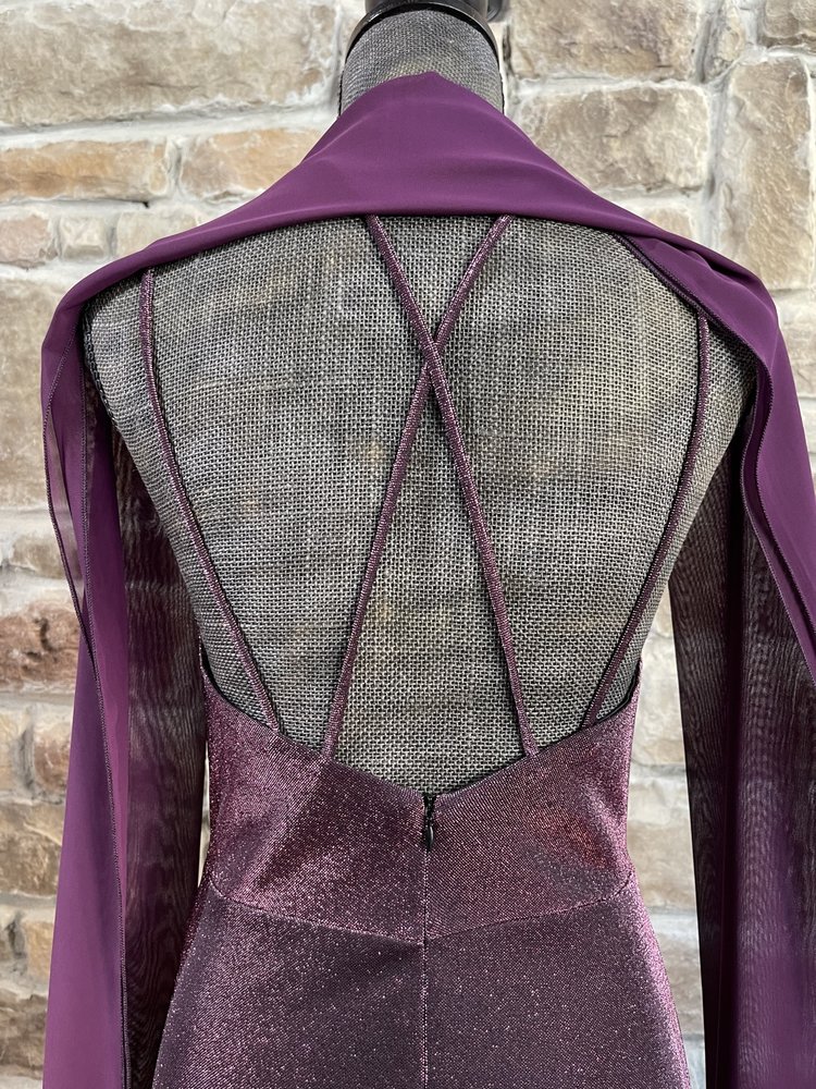 Fiesta Fashion Purple and Black Shimmer Front Twist Gown with Wrap