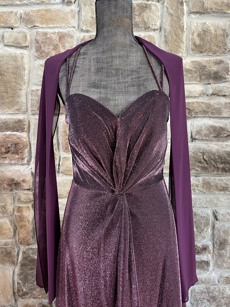 Fiesta Fashion Purple and Black Shimmer Front Twist Gown with Wrap