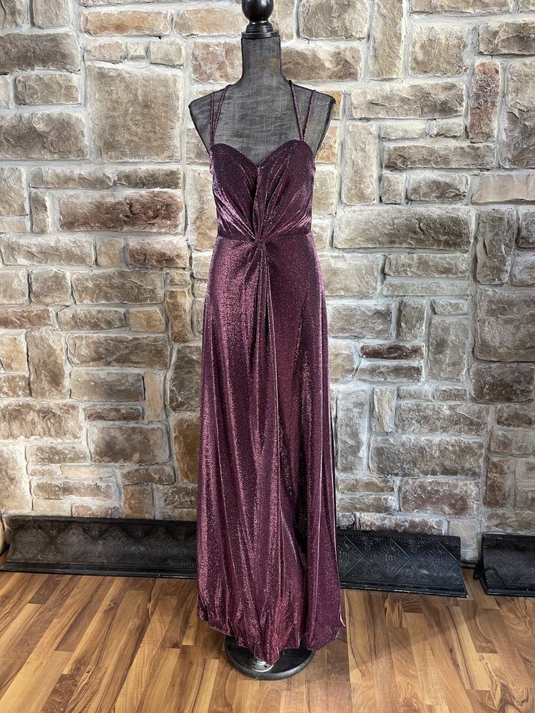 Fiesta Fashion Purple and Black Shimmer Front Twist Gown with Wrap