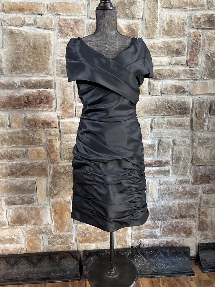 Adrianna Papell Black Ruched  Cocktail Dress, Size 10