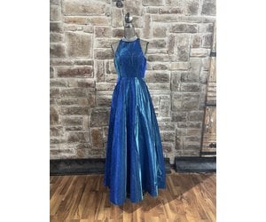 Fiesta Fashion Royal Blue Jersey Metallic Gown with Jeweled Collar, Size L