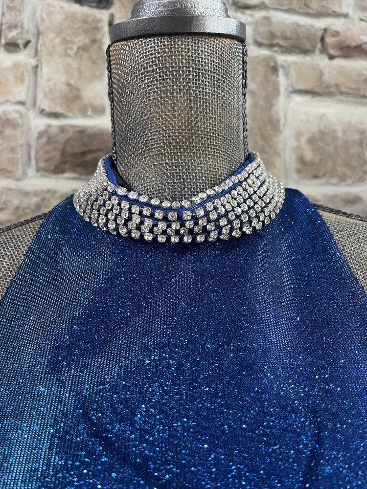 Fiesta Fashion Royal Blue Jersey Metallic Gown with Jeweled Collar, Size L
