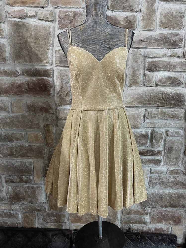 Fiesta Fashion Gold Strappy Shimmer Fit and Flare Dress