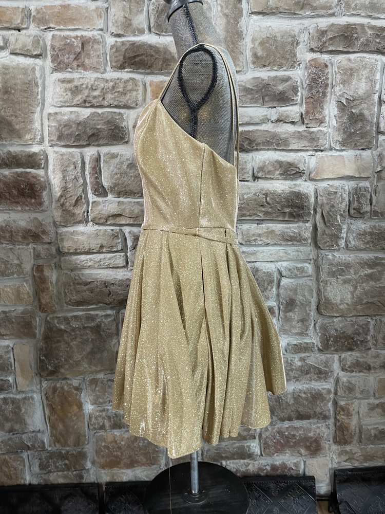 Fiesta Fashion Gold Strappy Shimmer Fit and Flare Dress