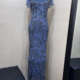 Sténay Slate Gray Beaded Gown with Butterfly Sleeves, Size 10
