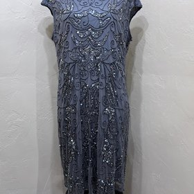 Pisarro Nights Gray Beaded Shift Dress, Size 14