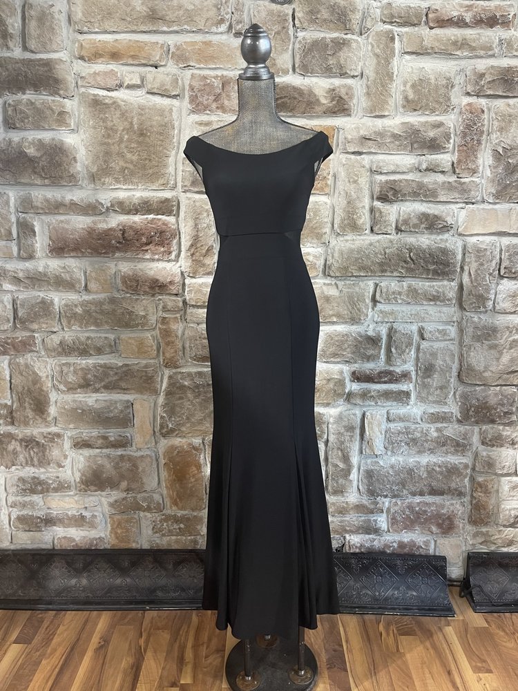 Escape Black Mermaid Gown with Mesh Waist Detail, Size 6