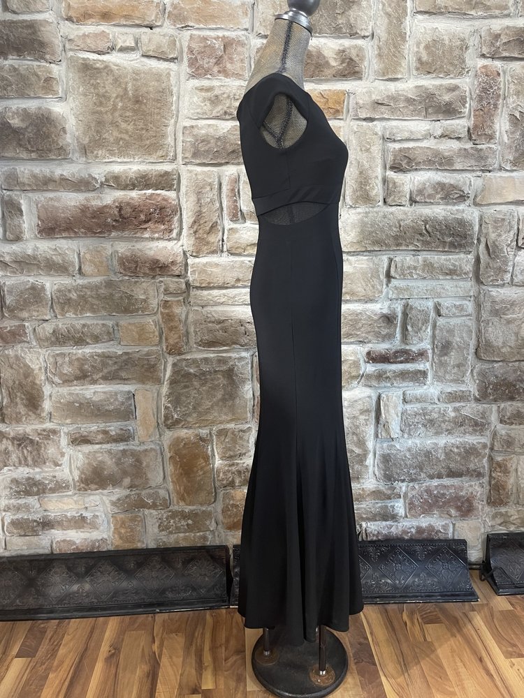 Escape Black Mermaid Gown with Mesh Waist Detail, Size 6
