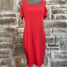 Calvin Klein Red Sheath Dress with Cut Out Sleeves, Size 10